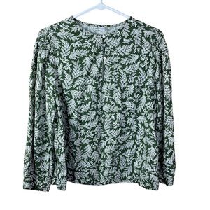 Old Navy Olive Green & White Floral Top Size Medium